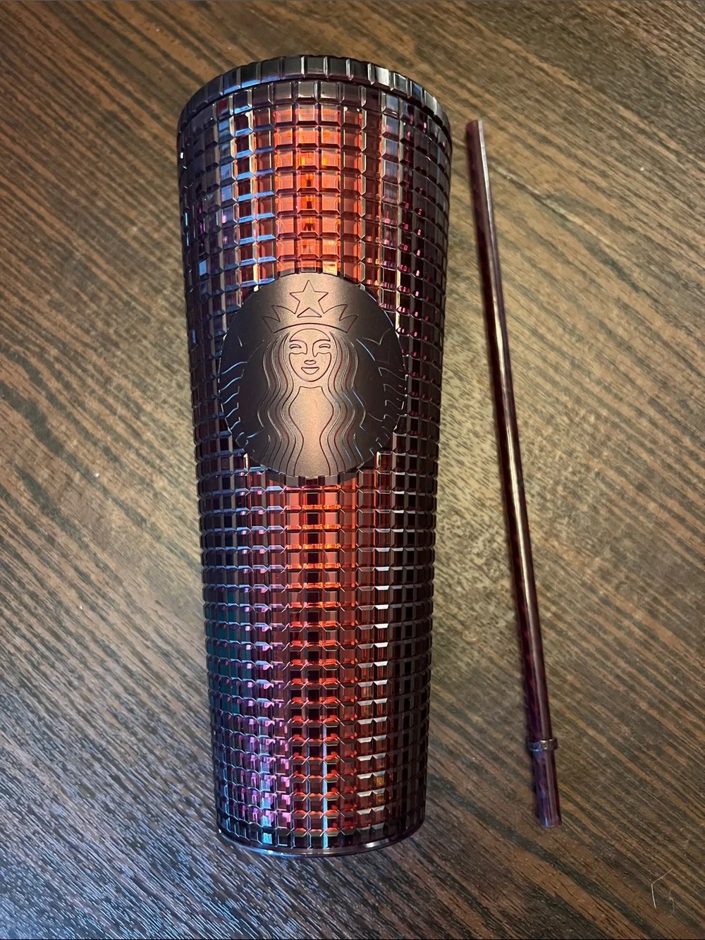 Starbucks Iridescent Burgundy Studded Tumbler with Matching Straw